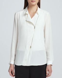 Womens Silk Zip Front Moto Jacket, Petite   Go Silk   Soft white/Ivory (PL