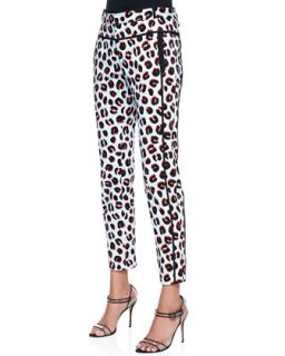 Womens Leopard Print Skinny Leg Trousers   Veronica Beard   Sky/Black/Red (10)