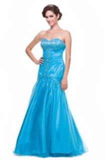 Juliet Dresses Women's Long A Line Pageant Dress Strapless Beading Sequin Mermaid X Small Turquoise