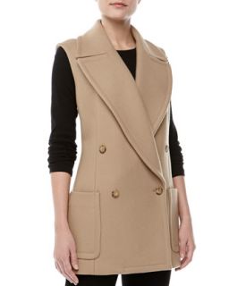 Womens Wool Melton Double Breasted Vest   Michael Kors   Fawn (6)
