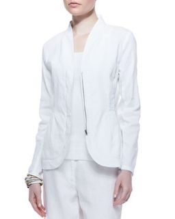 Linen Blend Shawl Collar Peplum Jacket, Womens   Eileen Fisher   White (1X