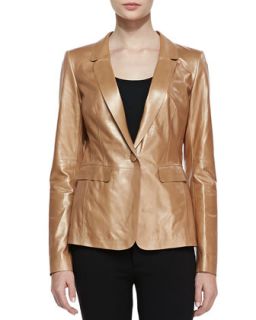 Womens Shimmer Leather One Button Jacket   Lafayette 148 New York   Copper (4)