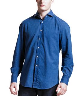 Mens Chambray Shirt   Brunello Cucinelli   Dark blue (LARGE)
