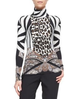 Womens Mixed Print Turtleneck Sweater   Etro   Ivory black (48/14)