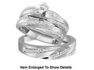 Stunning 3 Pc. White Gold 3/4 CTW. Genuine Diamond Bridal Set For Him and Her " Size 7 For Her and Size 10 For Him " Wedding Ring Sets Jewelry