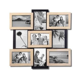 Adeco [PF0442] 9 Opening Black and Tan Wooden Wall Hanging Collage Picture Photo Hanging Frame   Holds 4x6 Inches Photos, Home Decor Wall Art