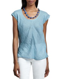 Short Sleeve Linen Gauze Top, Womens   Eileen Fisher   Bayberry(lt blue) (3X
