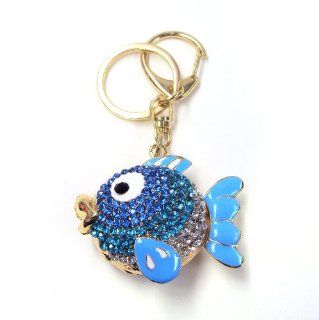 Swarvoski Crystal Blue Fish Keychain 