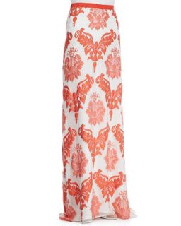 Womens Marihany Chiffon Embroidered Maxi Skirt   Alexis   Red ornge embrd