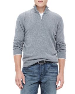 Mens Half Zip Sweater with Contrast Trim, Gray   Gray (MEDIUM)