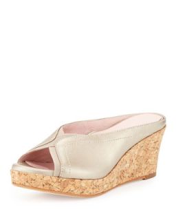 Selinda Cork Wedge Leather Slide Sandal, Soft Gold   Taryn Rose   Soft gold (39.