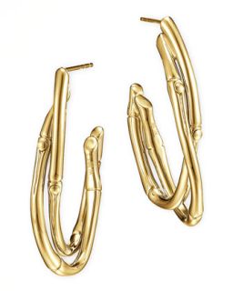 18k Gold Interlocking Bamboo Hoop Earrings, Medium   John Hardy   Gold (18k )