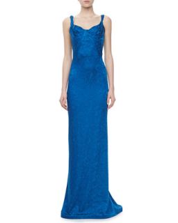 Womens Embroidered Sweetheart Sleeveless Gown, Blue   Zac Posen   Classic blue