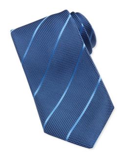 Mens Textured Stripe Silk Tie, Blue   Charvet   Blue