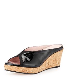 Selinda Cork Wedge Leather Slide Sandal, Black   Taryn Rose   Black (35.0B/5.0B)
