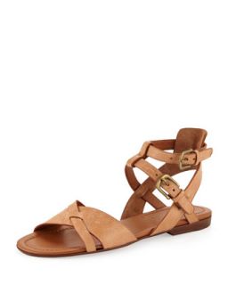 Strappy Flat Leather Sandal, Cuoio   Henry Beguelin   Cuoio (36.0B/6.0B)