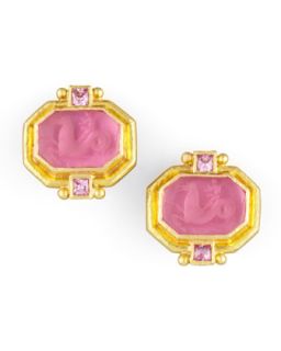 Cherub & Sea Horse Intaglio Clip/Post Earrings, Pink   Elizabeth Locke   Pink