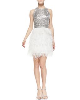 Womens Sophia Sequin & Feather Sleeveless Dress   Milly   Platinum/White (8)