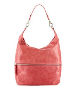 Jude Glossy Tumbled Leather Hobo Bag, Ruby Red