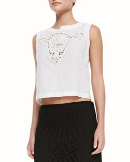 Womens Bull Embroidered Crop Top   12th Street by Cynthia Vincent   White