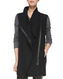 Womens Leather Trim Asymmetric Wool Vest   Vince   Black (SMALL)