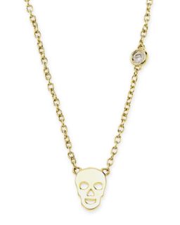 White Gold Skull Pendant Bezel Diamond Necklace   SHY by Sydney Evan   Gold