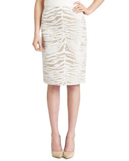 Womens Modern Slim Zebra Print Skirt, Khaki/White   Lafayette 148 New York  
