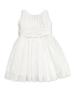 Girls Shirred Georgette Dress, White, 4 6X   Helena
