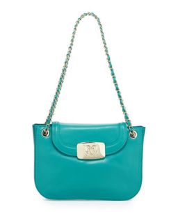 Flap Top Leather Shoulder Bag, Turquoise   Love Moschino