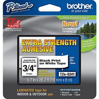 Brother TZe S241 P Touch Label Tape, 3/4 Black on White with Extra Strength Adhesive