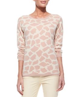 Womens Giraffe Print Cotton Sweater   Minnie Rose   Blu dawn/Platinum (SMALL/4 