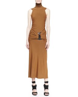 Womens Sleeveless Turtleneck Jersey Dress, Brandy   Donna Karan   Brandy