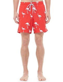 Mens Mistral Embroidered Flamingo Swim Trunk, Red   Vilebrequin   Red (XX 