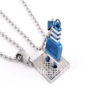Stainless Steel Two Tone Blue / Silver Couple Power Plug Connecting Switch Socket Pendant Necklace Set His and Hers. FREE NECKLACE CHAINS INCLUDED. Jewelry