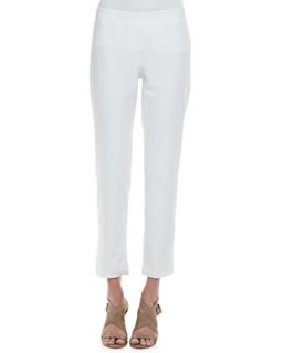 Womens Washable Crepe Slim Ankle Pants, Petite   Eileen Fisher   White (PS