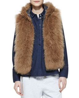 Womens Reversible Fur Zip Vest   Brunello Cucinelli   Chestnut (48/12)