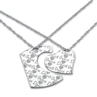 Personalized Split Dogtag Heart Necklace in 14K White Gold Jewelry