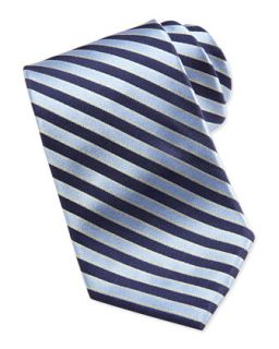 Mens Woven Stripe Silk Tie, Blue   Valentino   Blue