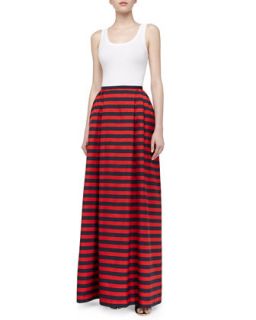 Womens Cabana Stripe Maxi Skirt, Midnight/Crimson   Michael Kors  