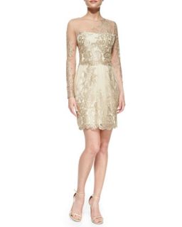 Womens Long Sleeve Embroidered Overlay Cocktail Dress   Notte by Marchesa  