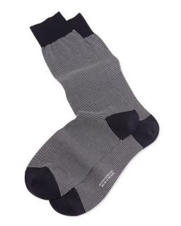 Mens Mid Calf Micro Striped Lisle Socks, Navy   Pantherella   Navy