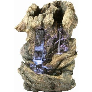 Yosemite Home Decor CW09156 Double Cascade Tree Stump Waterfall Fountain with LED Accent Lighting  Tabletop Garden Fountains  Patio, Lawn & Garden