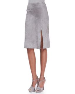 Womens Anastasia Suede Slit Skirt   Ralph Lauren Collection   Grey (6)