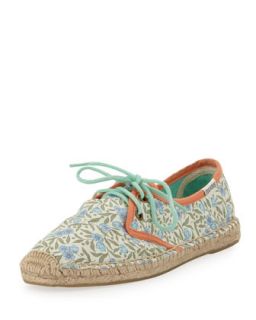 Berta Derby Lace Up Espadrille Canvas Flat, Floral   Soludos   Baby blue (40.