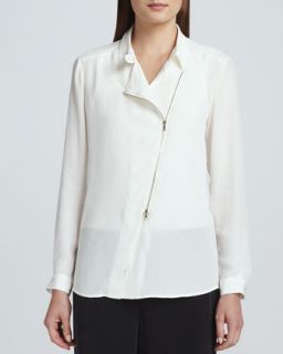 Silk Zip Front Moto Jacket, Womens   Go Silk   Soft white/Ivory (1X (16/18W))