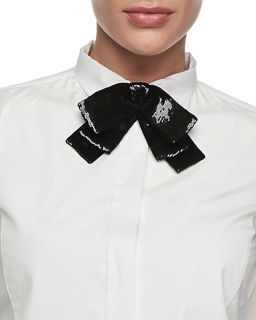 Sequined Bow Neck Tie, Black   Saint Laurent   Black