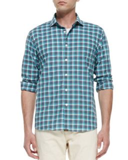 Mens Plaid Long Sleeve Shirt   Billy Reid   Blue (XL)