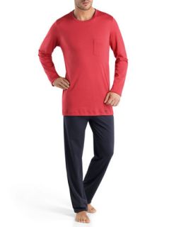 Mens Antonio Long Pajama Set, Red   Hanro   Red (SMALL)