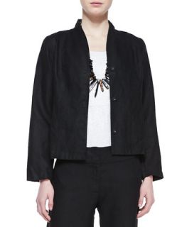 Womens Long Sleeve Linen Jacket, Black   Eileen Fisher   Black (XXS (0))