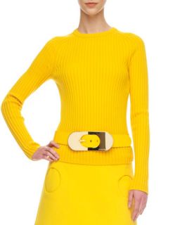 Womens Ribbed Wool Sweater   Michael Kors   Sun (LARGE)